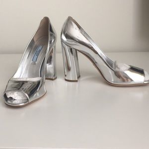 Authentic Prada Metallic Leather Peep-toe Pumps